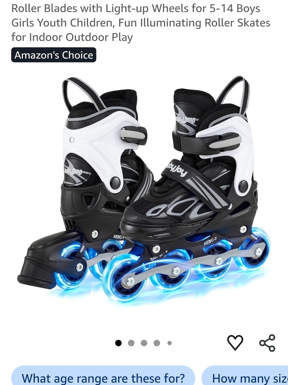 Kids Adjustable Inline Skates with Light-Up Blue Wheels - Black & White